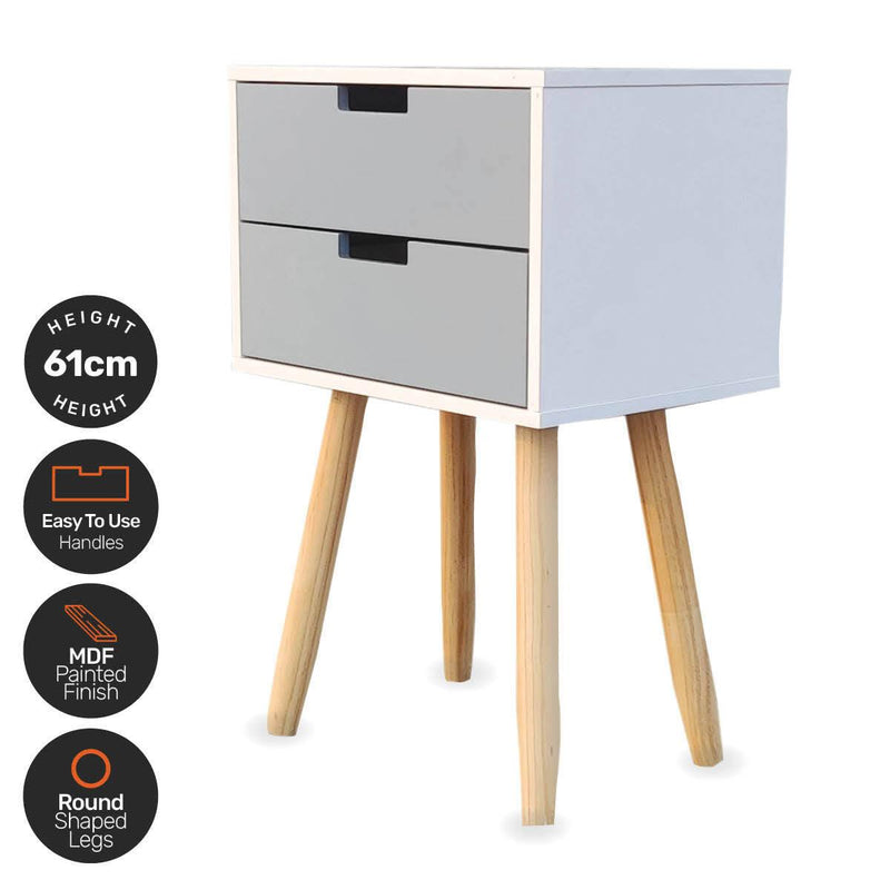 Home Master 2 Drawer Side Table Modern Sleek &amp; Stylish Neutral Design 61cm - John Cootes