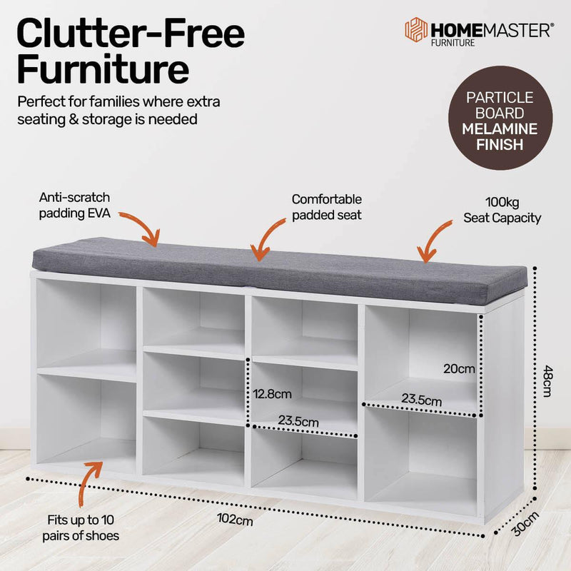 Home Master 2-In-1 Storage/Shoe Cabinet With Padded Cushion Bench 102cm - John Cootes