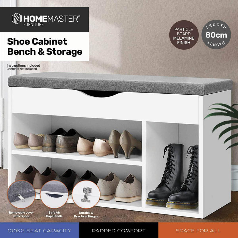 Home Master 2-In-1 Storage/Shoe Cabinet With Padded Cushion Bench 80cm - John Cootes