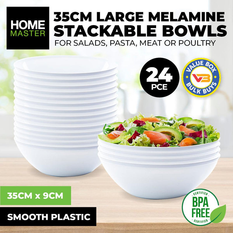 Home Master 24PCE Melamine Bowls Stackable Lightweight Durable Bulk 35cm - John Cootes