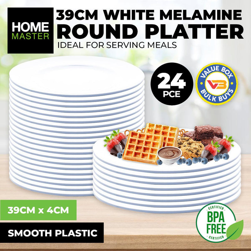 Home Master 24PCE Melamine Party Platters Round Lightweight Durable Bulk 39cm - John Cootes