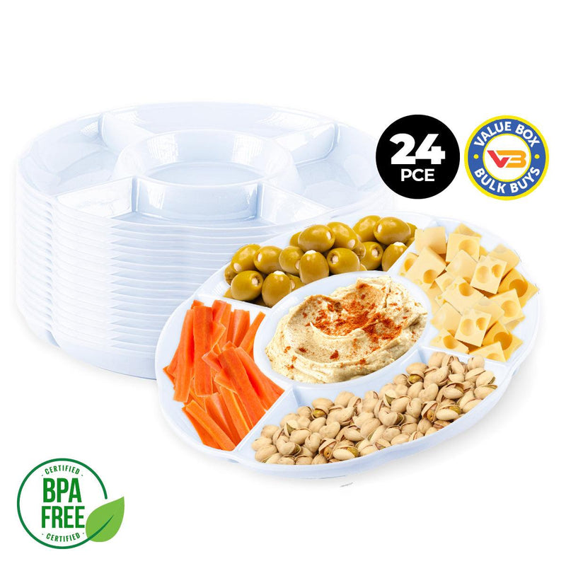 Home Master 24PCE Melamine Serving Tray/Platter 5 Sections Finger Foods Bulk 28cm - John Cootes