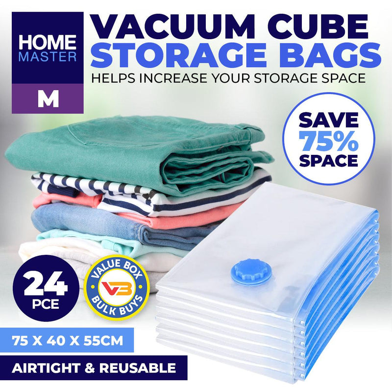 Home Master 24PCE Vacuum Storage Bags Medium Re-Usable Space Saver 55 x 75cm - John Cootes