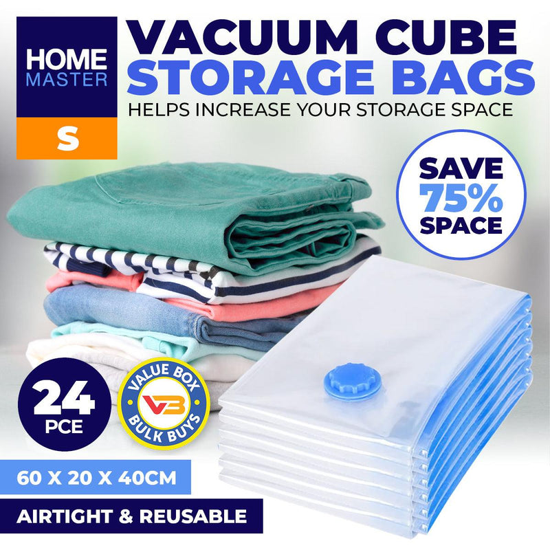 Home Master 24PCE Vacuum Storage Bags Small Re-Usable Space Saver 60 x 40cm - John Cootes