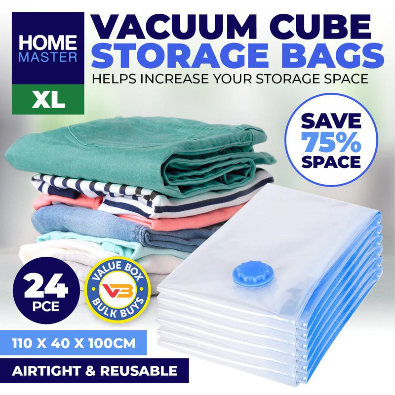 Home Master 24PCE Vacuum Storage Bags X-Large Re-Usable 110 x 100cm - John Cootes