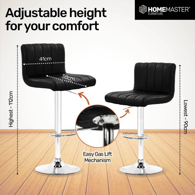 Home Master 2PCE Bar Stool Black Swivel Seat Adjusting Height Stylish Modern - John Cootes