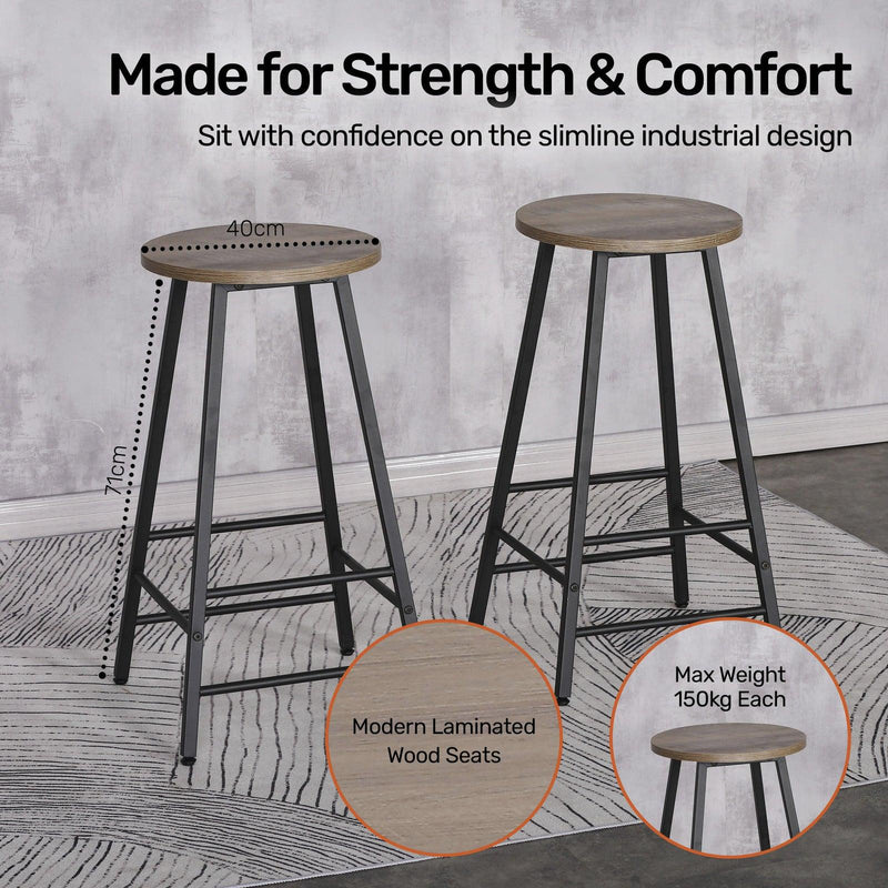 Home Master 2PCE Bar Stools Round Neo Industrial Designed Stylish Modern 71cm - John Cootes