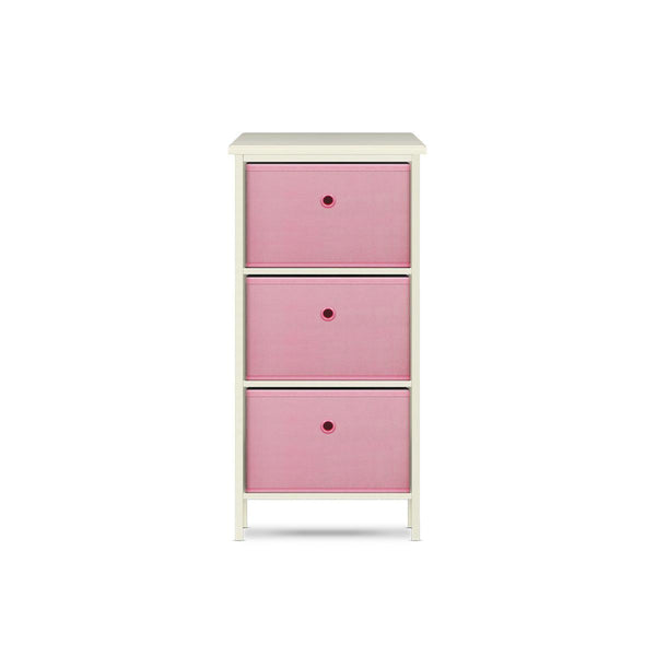 Home Master 3 Drawer Pine Wood Storage Chest Pink Fabric Baskets 70 x 80cm - John Cootes