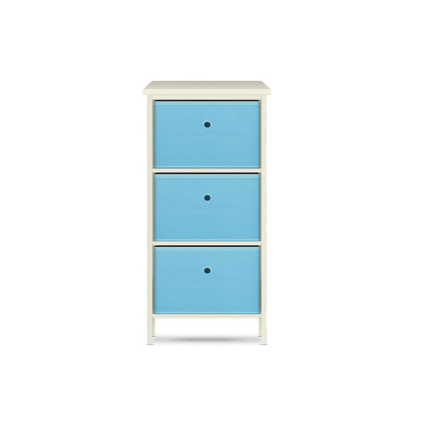 Home Master 3 Drawer Pine Wood Storage Chest Sky Blue Fabric Baskets 37 x 80cm - John Cootes