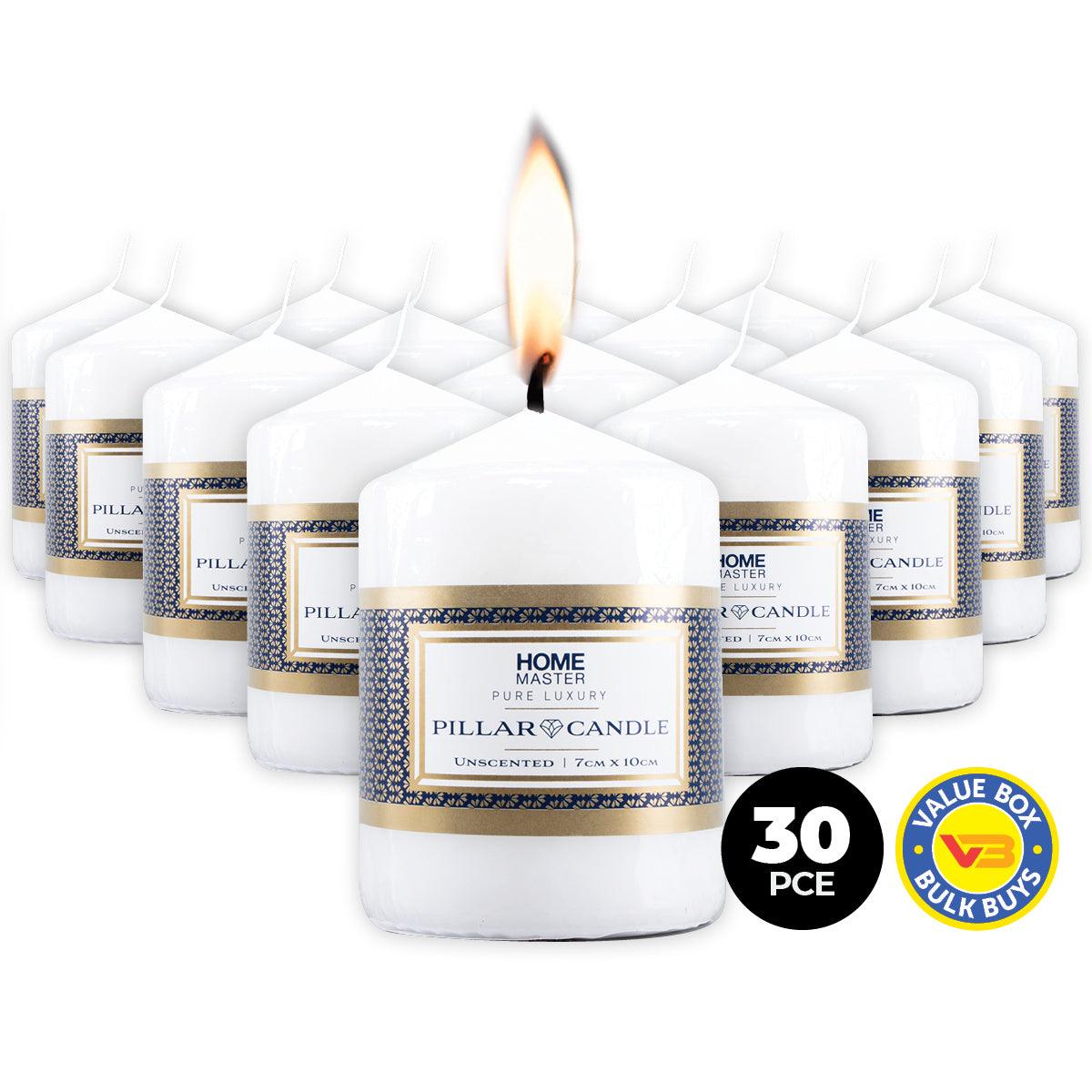 Home Master 30PCE Pillar Candles White Home Décor Party Wedding 10cm - John Cootes