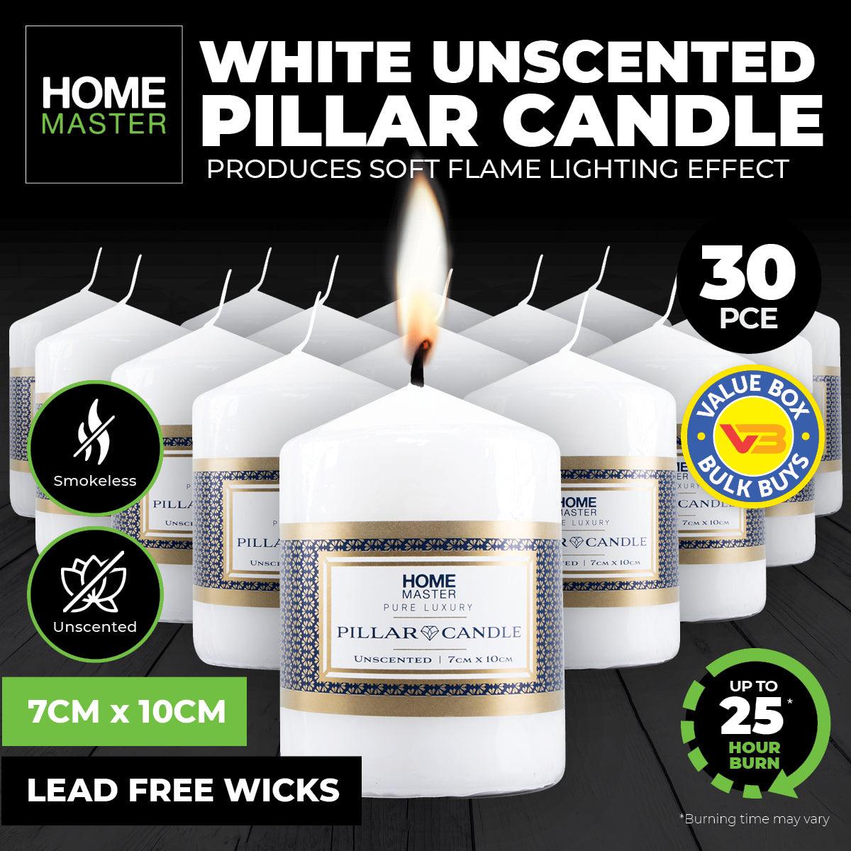 Home Master 30PCE Pillar Candles White Home Décor Party Wedding 10cm - John Cootes