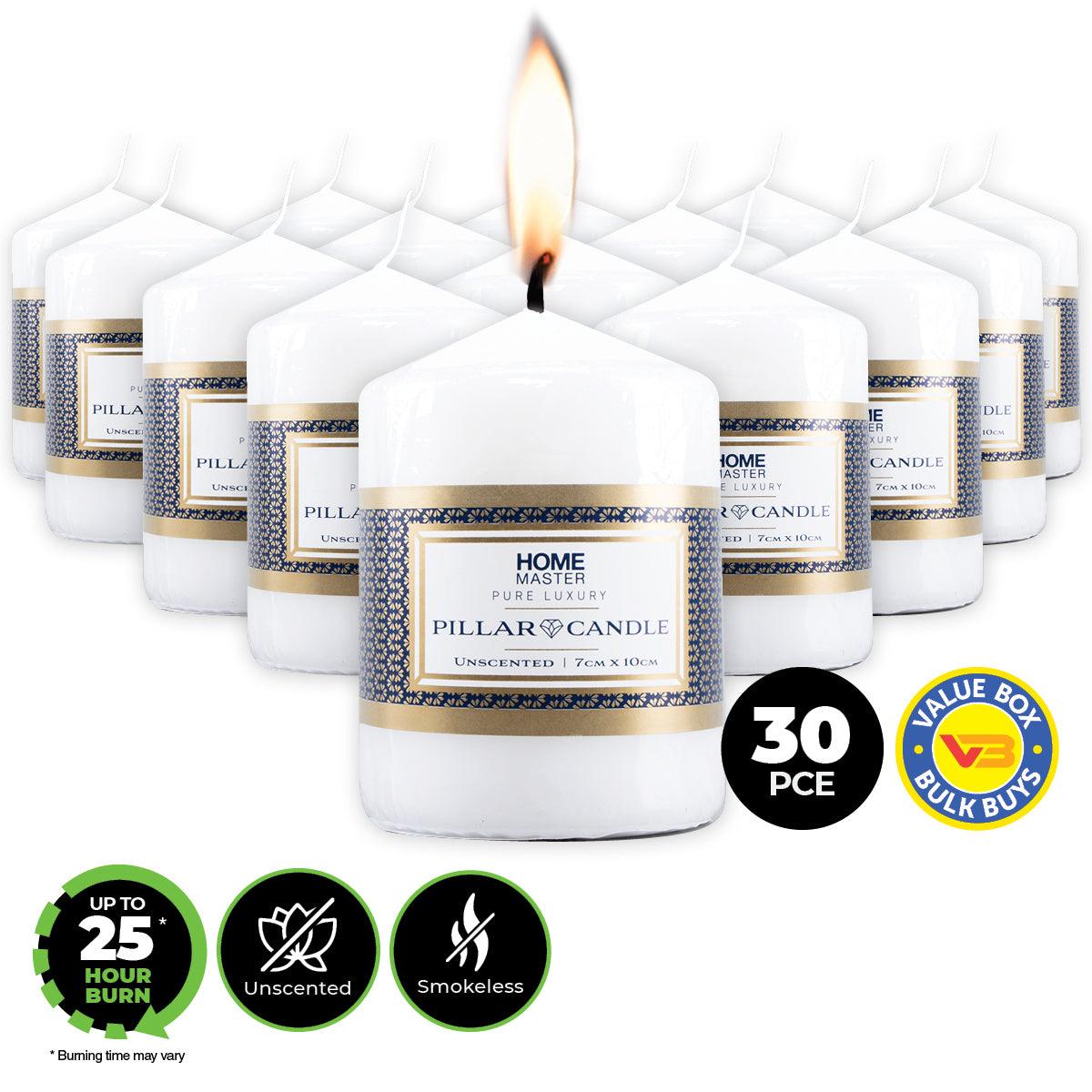 Home Master 30PCE Pillar Candles White Home Décor Party Wedding 10cm - John Cootes