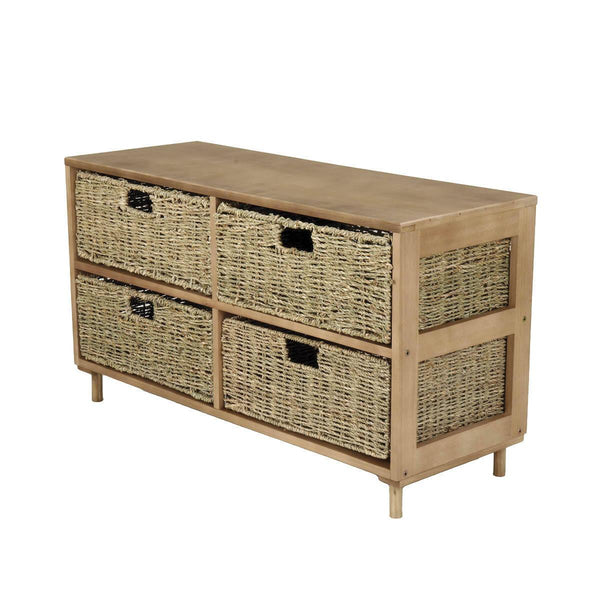 Home Master 4 Drawer Natural Seagrass Wooden Storage Chest Stylish 46cm - John Cootes