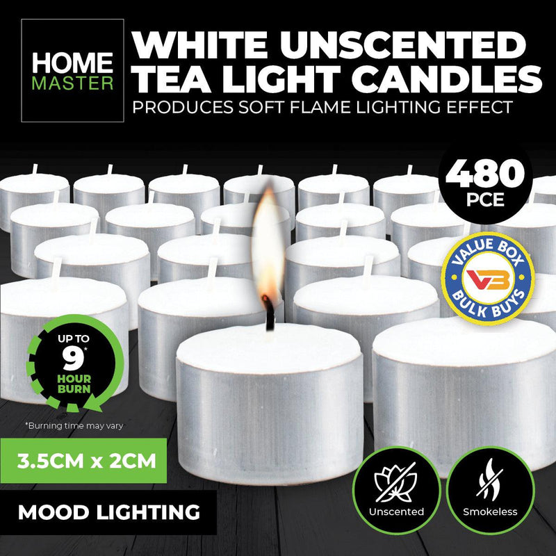 Home Master 480PCE Unscented Tealight Candles Home Décor Party Wedding - John Cootes