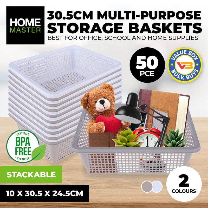 Home Master 50PCE Storage Baskets Stackable Multipurpose Space Saving Bulk 30.5cm - John Cootes