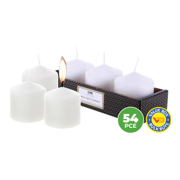 Home Master 54PCE Pillar Candles White Unscented Lead Free Wick 12 Hours 5cm - John Cootes