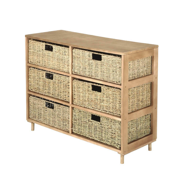 Home Master 6 Drawer Natural Seagrass Wooden Storage Chest Stylish 66cm - John Cootes