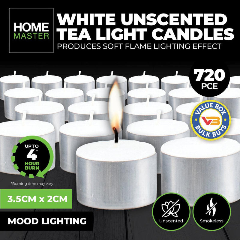 Home Master 720PCE Unscented Tealight Candles Home Décor Party Wedding - John Cootes