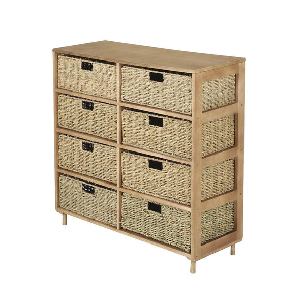 Home Master 8 Drawer Natural Seagrass Wooden Storage Chest Stylish 85cm - John Cootes