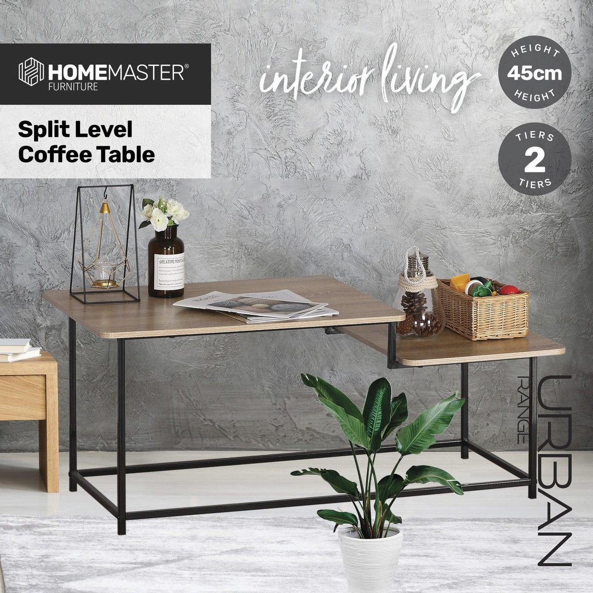 Home Master Coffee Table 2 Tier Split Level Stylish Modern Design 1.09