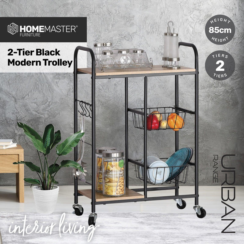 Home Master Kitchen Trolley 2 Tier Stylish Modern Industrial Design 85cm - John Cootes
