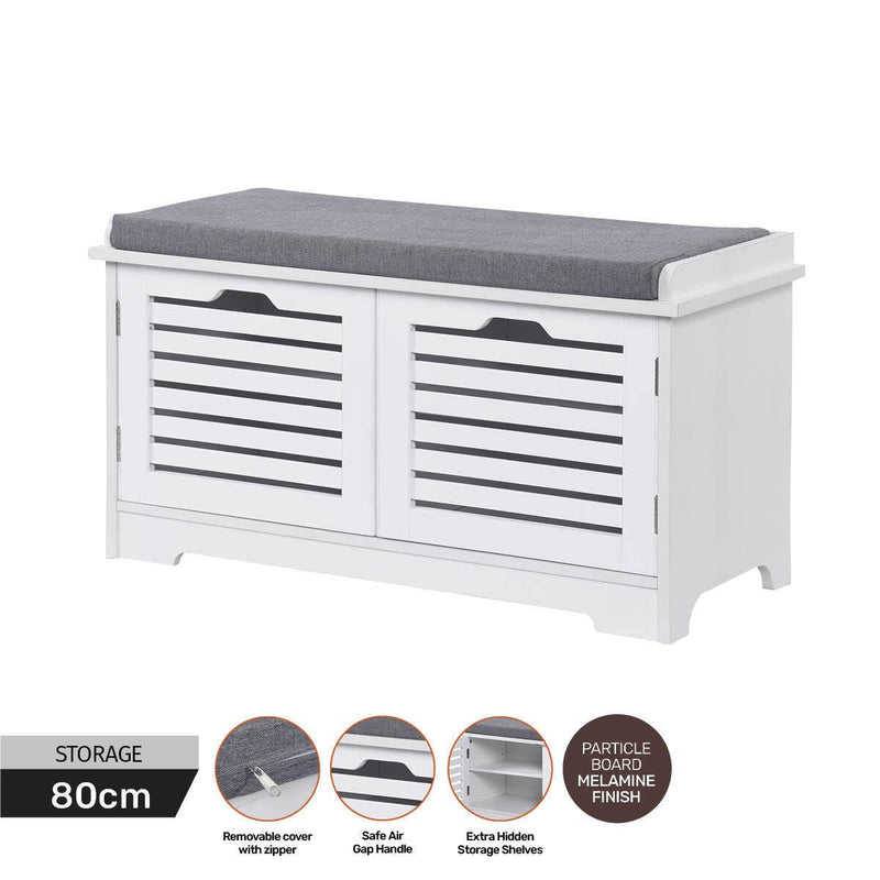 Home Master Storage/Shoe Cabinet With Removable Padded Cushion Seating 80cm - John Cootes