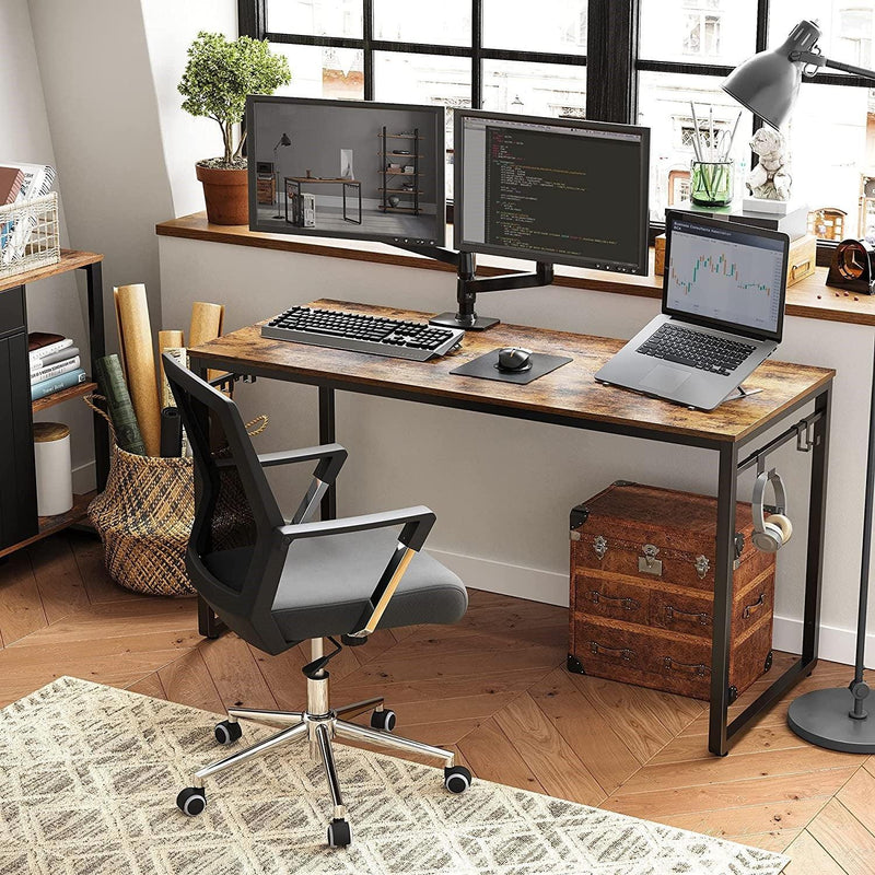 Home Office Desk with 8 Hooks 140 x 60 x 75 cm Rustic Brown and Black - John Cootes