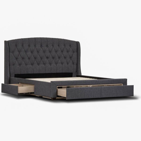 Honeydew King Size Bed Frame Timber Mattress Base With Storage Drawers - Grey - John Cootes
