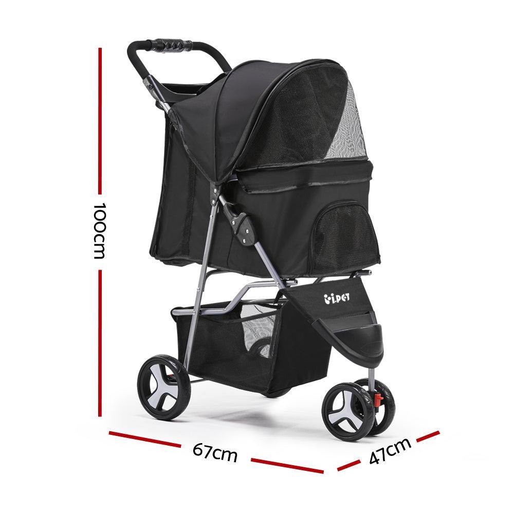 i.Pet 3 Wheel Pet Stroller - Black - John Cootes