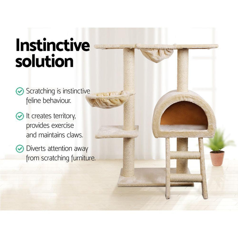 i.Pet Cat Tree 100cm Trees Scratching Post Scratcher Tower Condo House Furniture Wood Beige - John Cootes