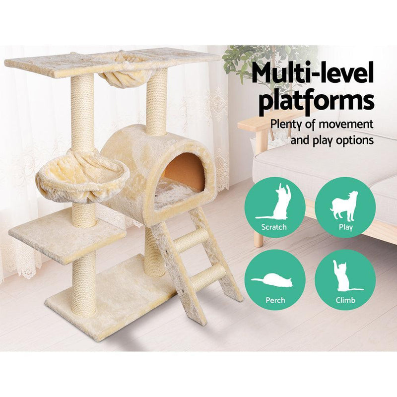 i.Pet Cat Tree 100cm Trees Scratching Post Scratcher Tower Condo House Furniture Wood Beige - John Cootes