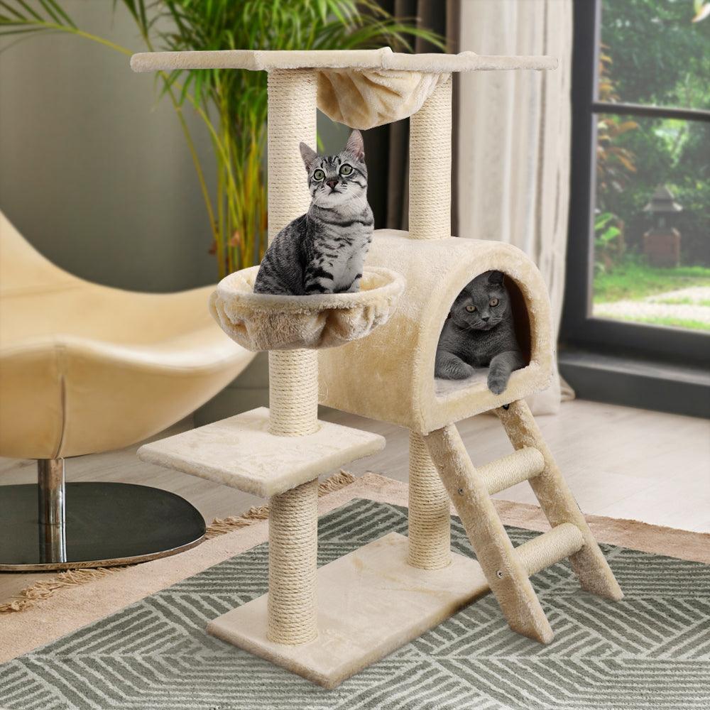 i.Pet Cat Tree 100cm Trees Scratching Post Scratcher Tower Condo House Furniture Wood Beige - John Cootes