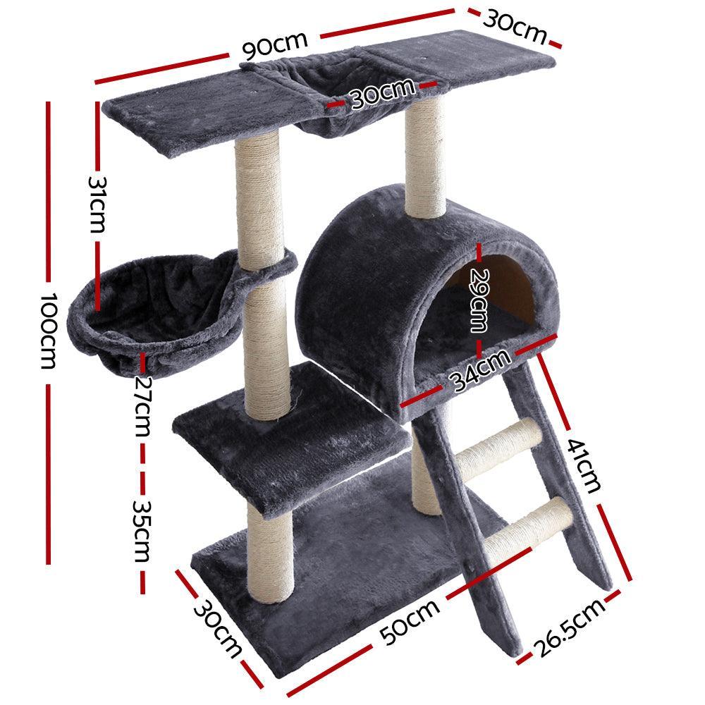 i.Pet Cat Tree 100cm Trees Scratching Post Scratcher Tower Condo House Furniture Wood Feline - John Cootes