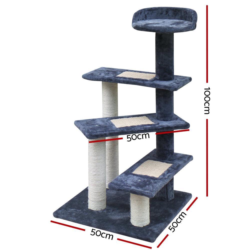 i.Pet Cat Tree 100cm Trees Scratching Post Scratcher Tower Condo House Furniture Wood Steps - John Cootes