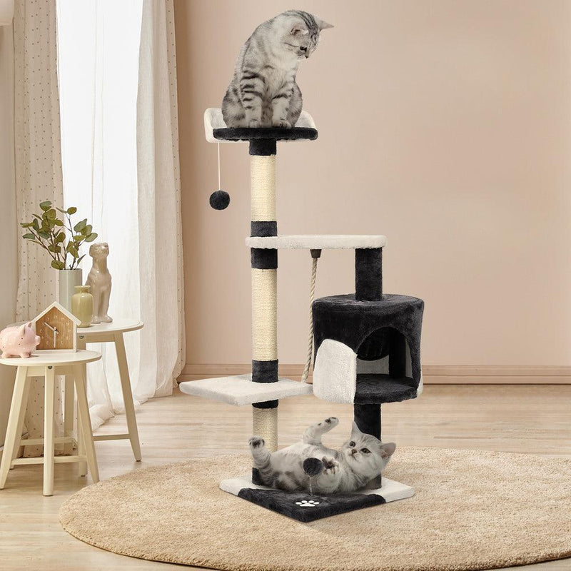 i.Pet Cat Tree 112cm Trees Scratching Post Scratcher Tower Condo House Furniture Wood - John Cootes