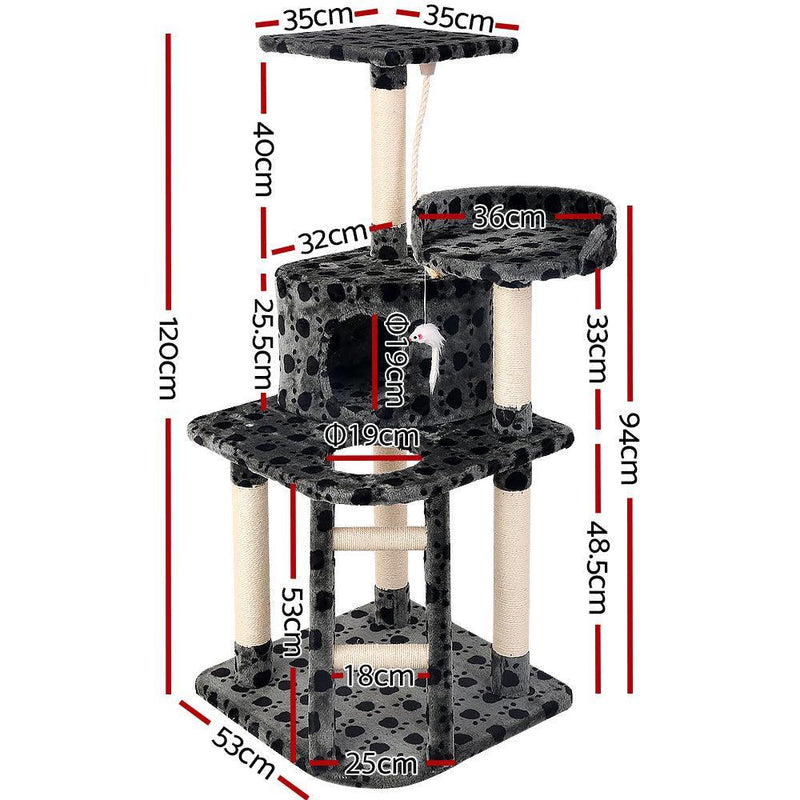 i.Pet Cat Tree 120cm Trees Scratching Post Scratcher Tower Condo House Furniture Wood 120cm - John Cootes