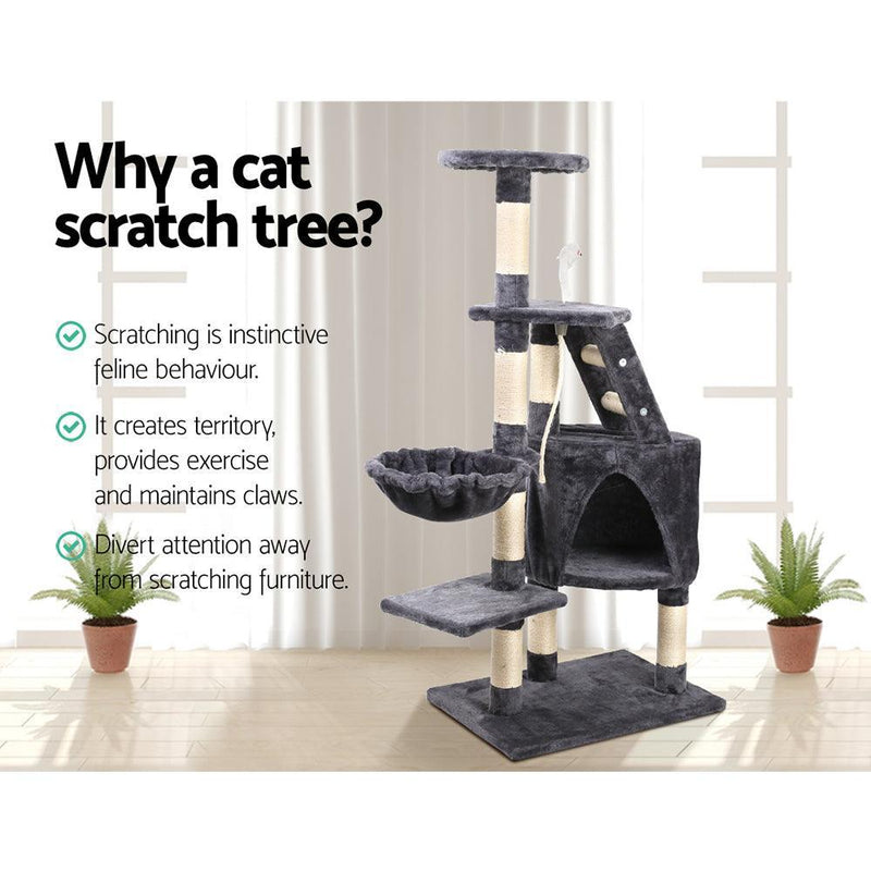 i.Pet Cat Tree 120cm Trees Scratching Post Scratcher Tower Condo House Furniture Wood Multi Level - John Cootes