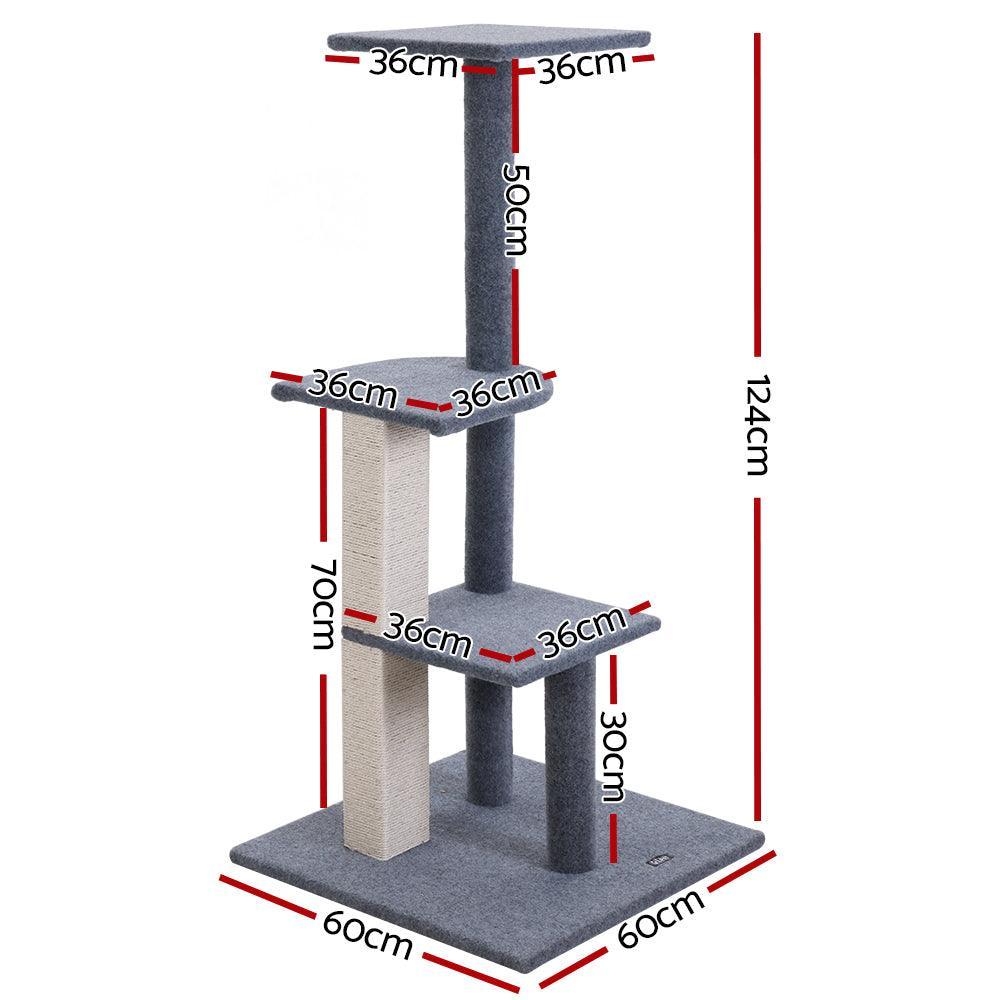 i.Pet Cat Tree 124cm Trees Scratching Post Scratcher Tower Condo House Furniture Wood Steps - John Cootes