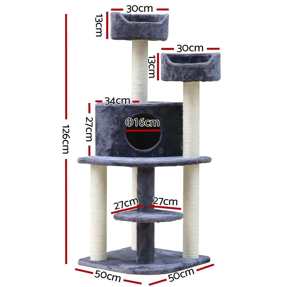 i.Pet Cat Tree 126cm Trees Scratching Post Scratcher Tower Condo House Furniture Wood - John Cootes