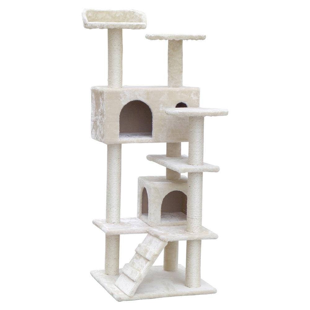 i.Pet Cat Tree 134cm Trees Scratching Post Scratcher Tower Condo House Furniture Wood Beige - John Cootes