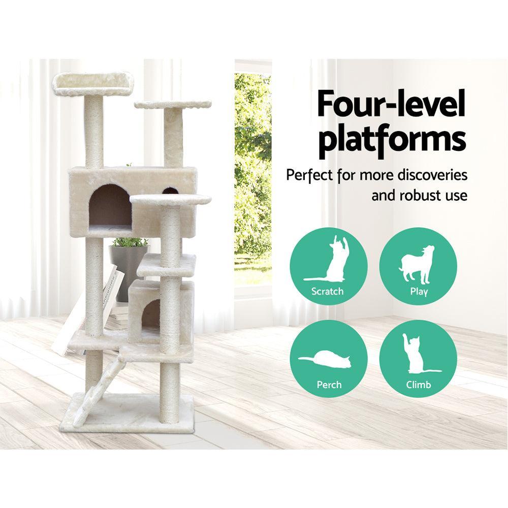 i.Pet Cat Tree 134cm Trees Scratching Post Scratcher Tower Condo House Furniture Wood Beige - John Cootes