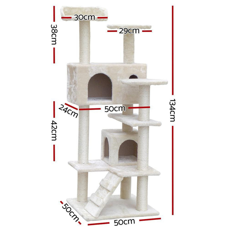 i.Pet Cat Tree 134cm Trees Scratching Post Scratcher Tower Condo House Furniture Wood Beige - John Cootes