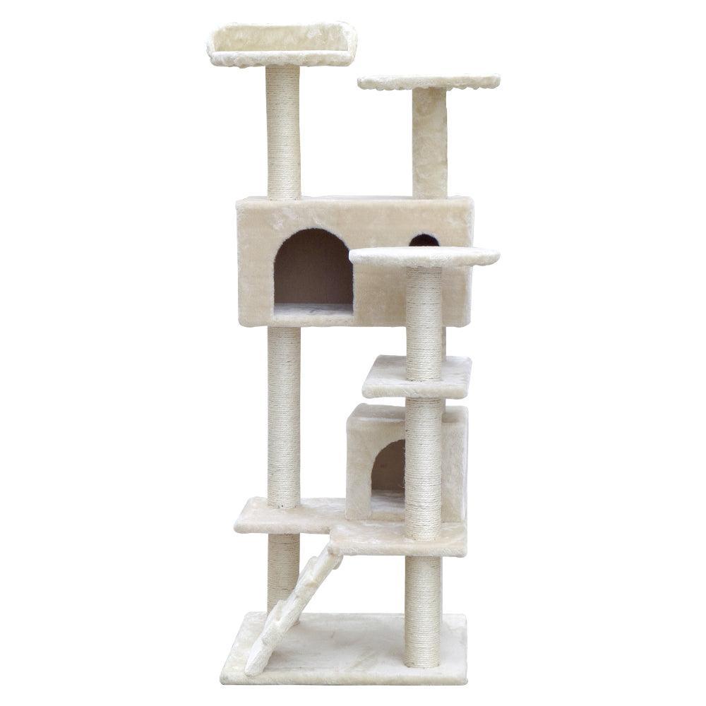 i.Pet Cat Tree 134cm Trees Scratching Post Scratcher Tower Condo House Furniture Wood Beige - John Cootes