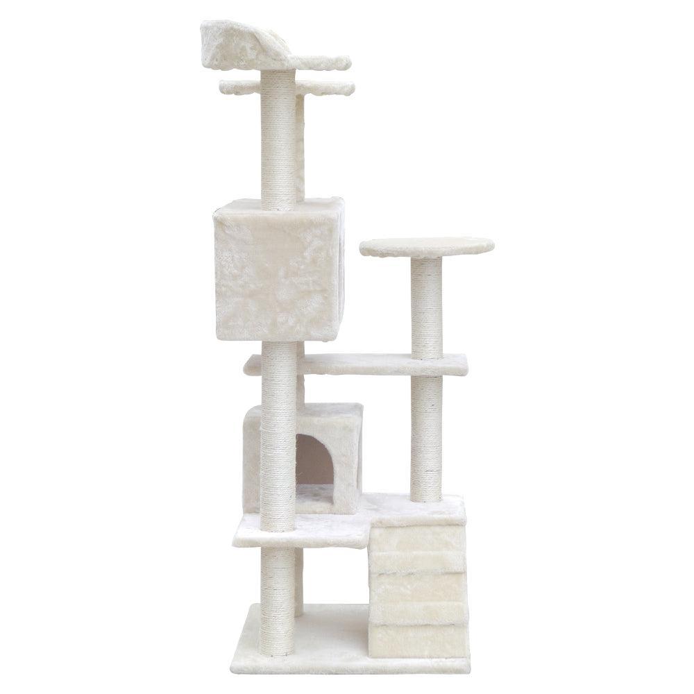 i.Pet Cat Tree 134cm Trees Scratching Post Scratcher Tower Condo House Furniture Wood Beige - John Cootes