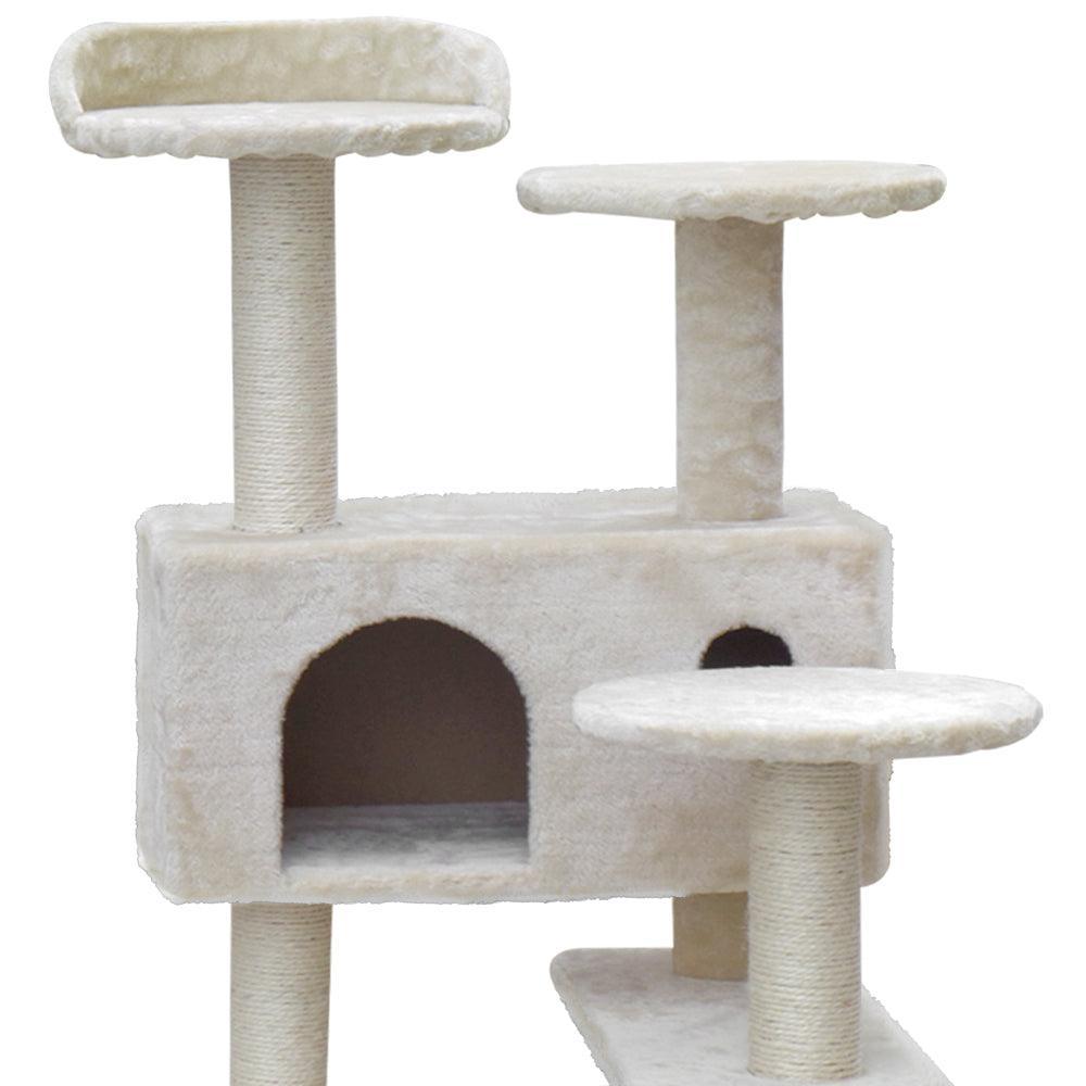 i.Pet Cat Tree 134cm Trees Scratching Post Scratcher Tower Condo House Furniture Wood Beige - John Cootes