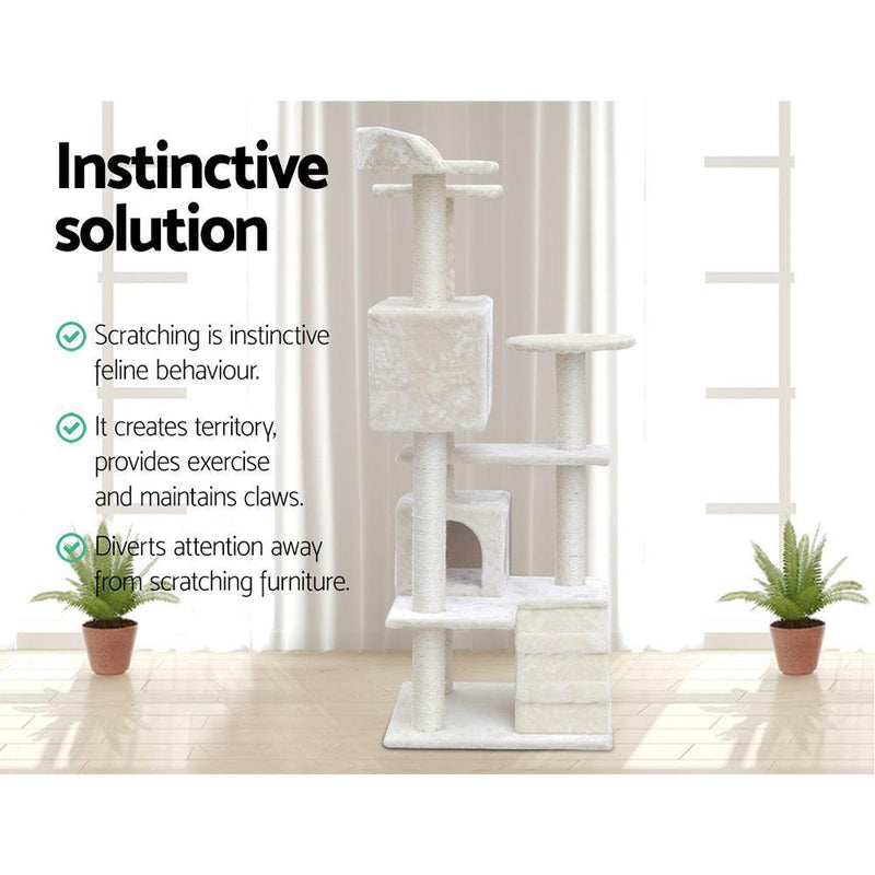 i.Pet Cat Tree 134cm Trees Scratching Post Scratcher Tower Condo House Furniture Wood Beige - John Cootes