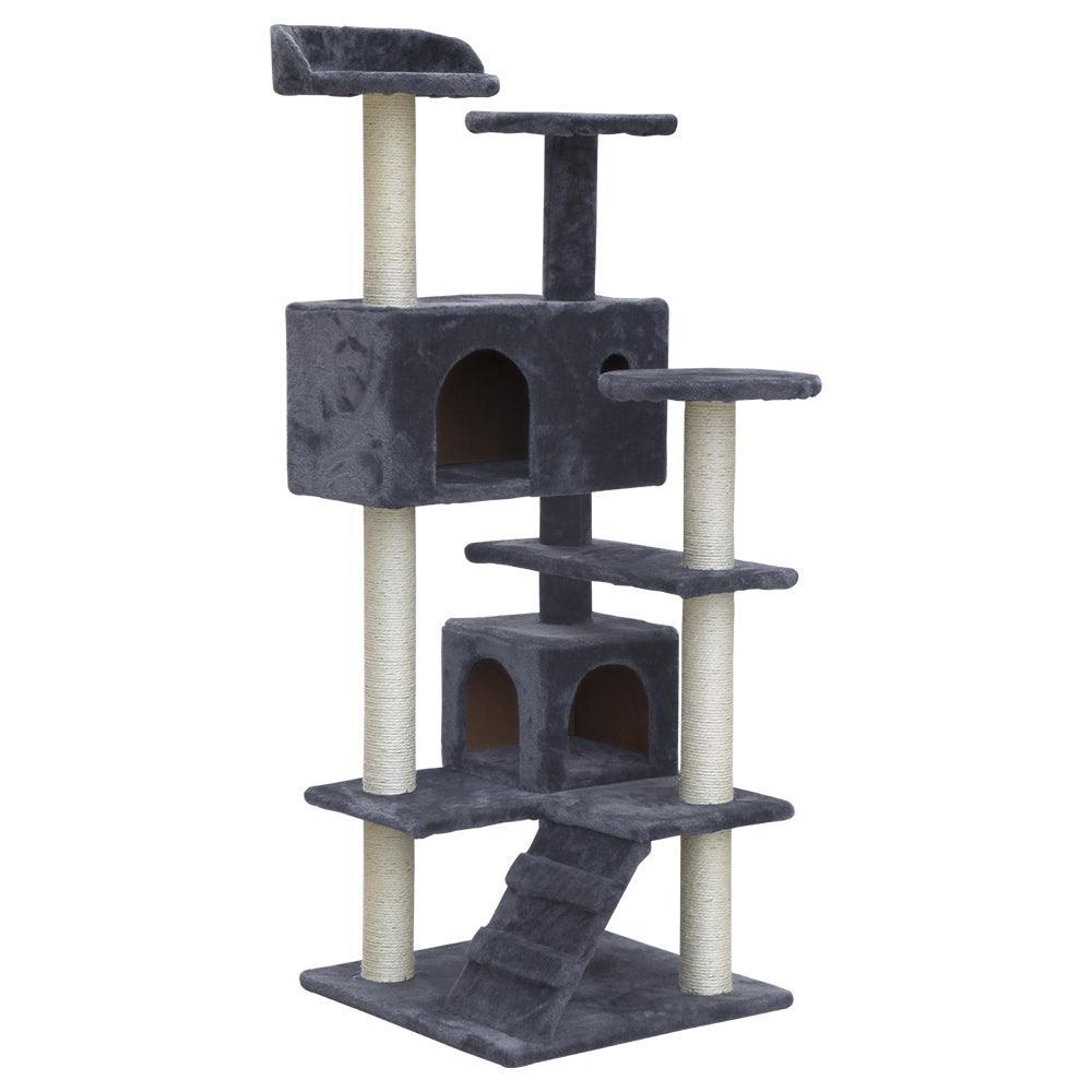 i.Pet Cat Tree 134cm Trees Scratching Post Scratcher Tower Condo House Furniture Wood Grey - John Cootes