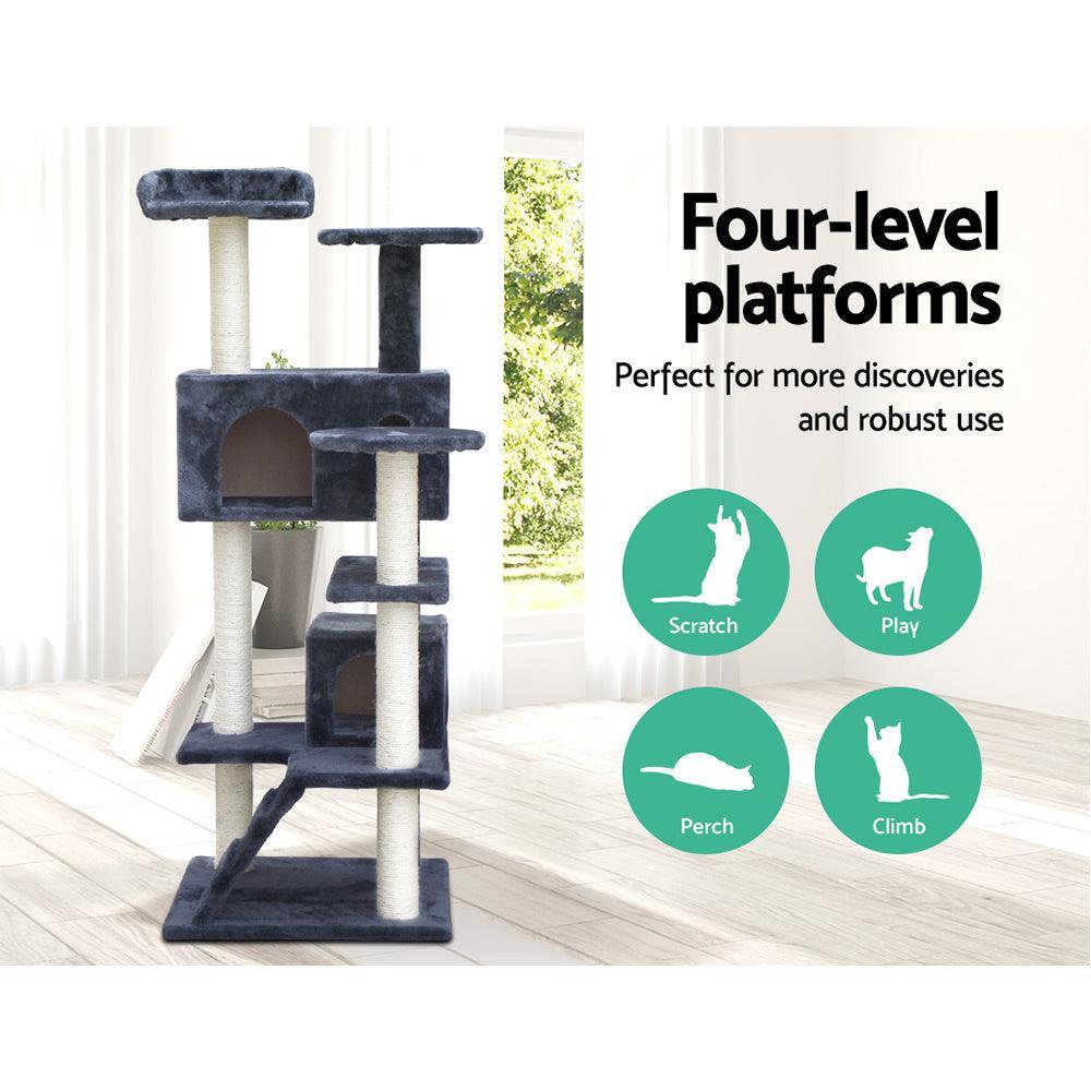 i.Pet Cat Tree 134cm Trees Scratching Post Scratcher Tower Condo House Furniture Wood Grey - John Cootes