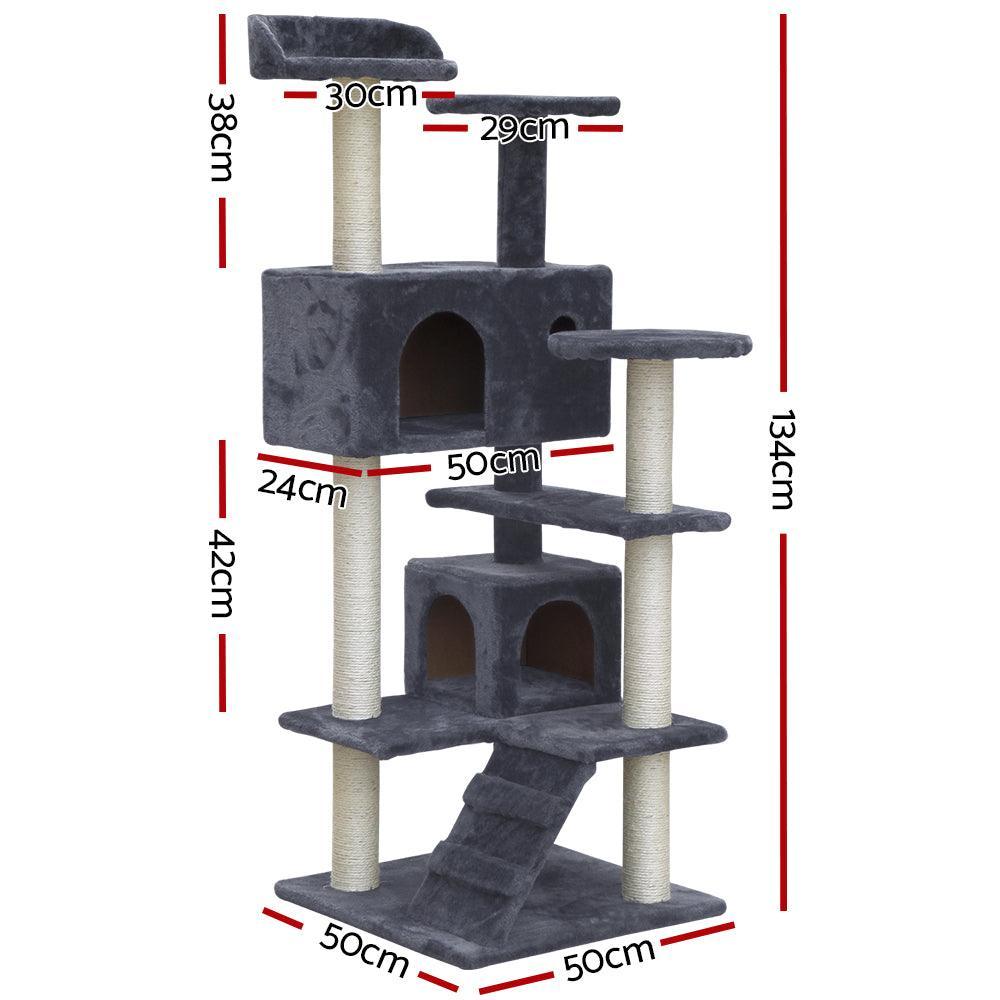 i.Pet Cat Tree 134cm Trees Scratching Post Scratcher Tower Condo House Furniture Wood Grey - John Cootes