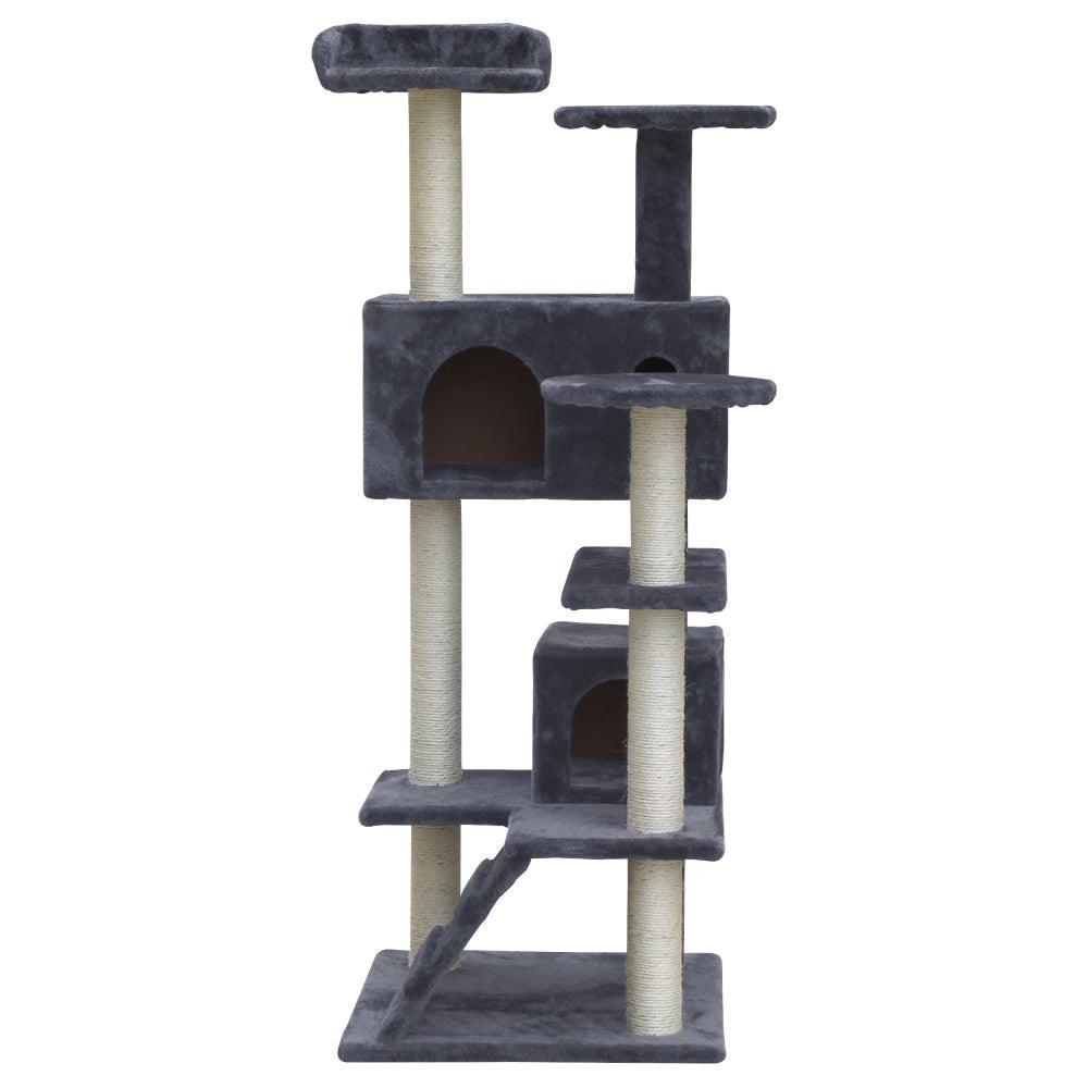 i.Pet Cat Tree 134cm Trees Scratching Post Scratcher Tower Condo House Furniture Wood Grey - John Cootes